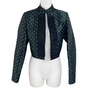 NWT Sister Jane black green star print pleat front band collar crop open jacket